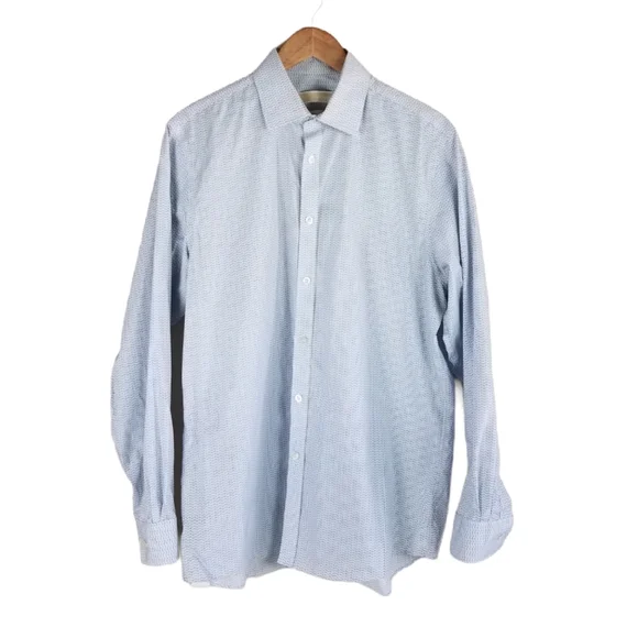 Michael Kors Blue Geometric Abstract Print Button Up Long Sleeve Dress Shirt - Picture 2 of 9